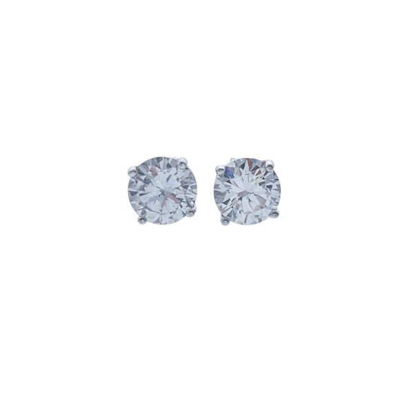 Vintage IBB Sterling Silver 925 7mm Cubic Zirconia Stud Earrings - Picture 1 of 4